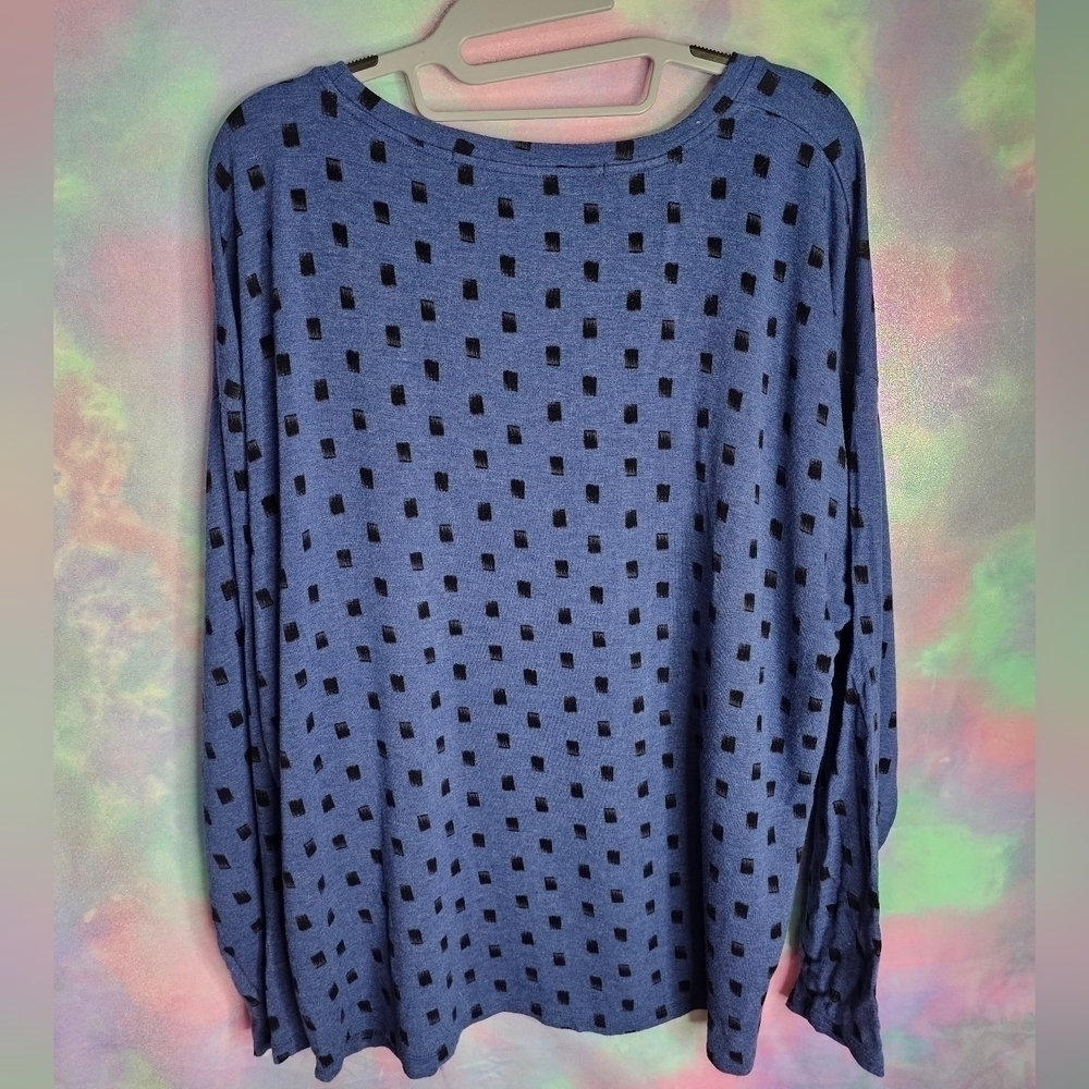 Kensie Women's Blue & Black Dot Print Long-Sleeved Top Size XL - Picture 7 of 11
